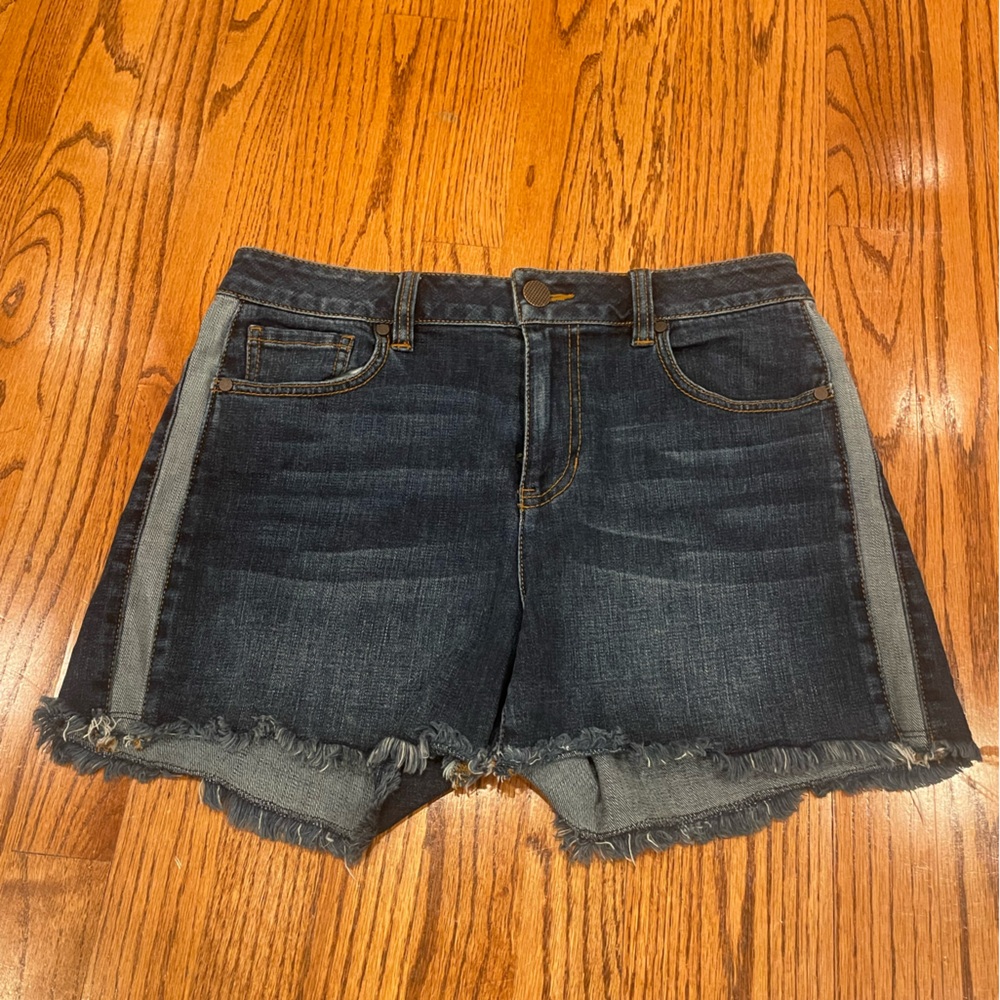 CAbi Dark Blue Jean Shorts with Frayed Hem